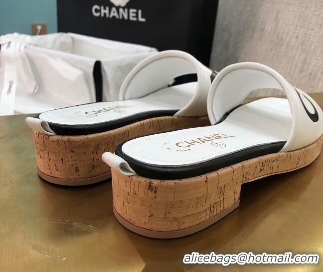 Top Grade Chanel Leather Slide Sandals G34826 White/Black 2021