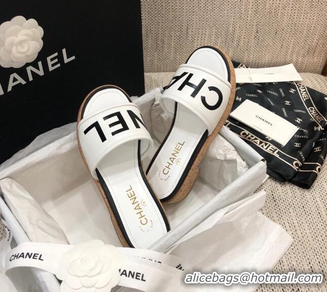 Top Grade Chanel Leather Slide Sandals G34826 White/Black 2021