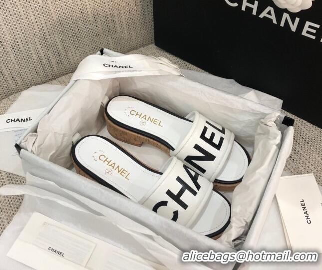 Top Grade Chanel Leather Slide Sandals G34826 White/Black 2021