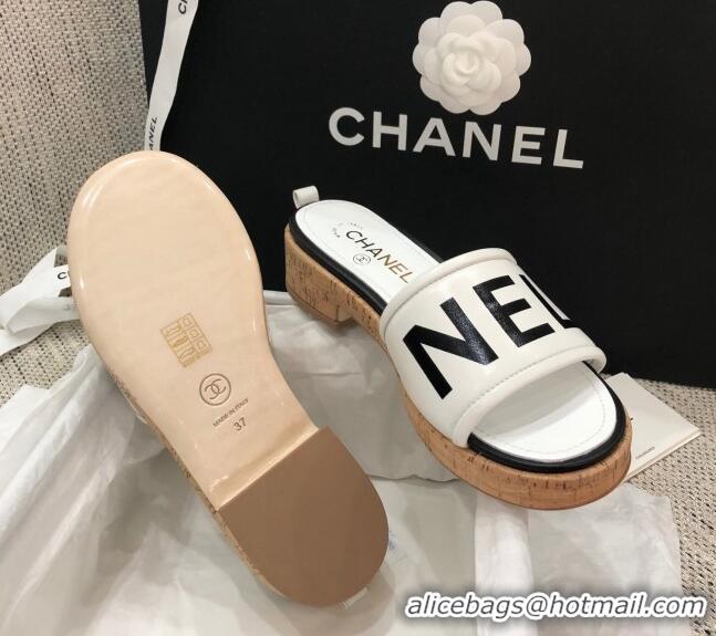 Top Grade Chanel Leather Slide Sandals G34826 White/Black 2021