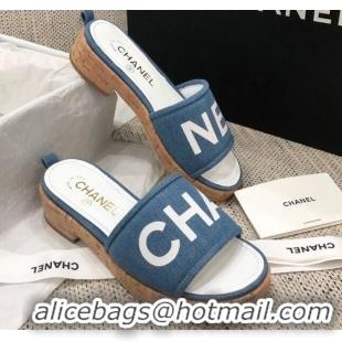 Low Price Chanel Denim Slide Sandals G34826 Blue 2021