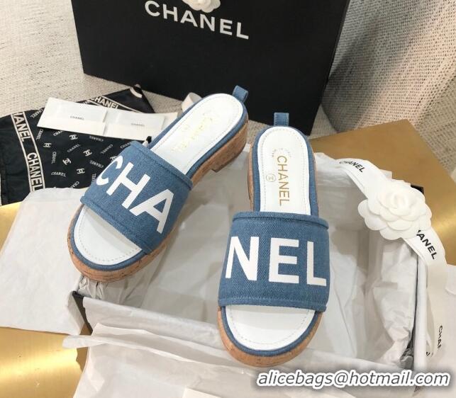 Low Price Chanel Denim Slide Sandals G34826 Blue 2021