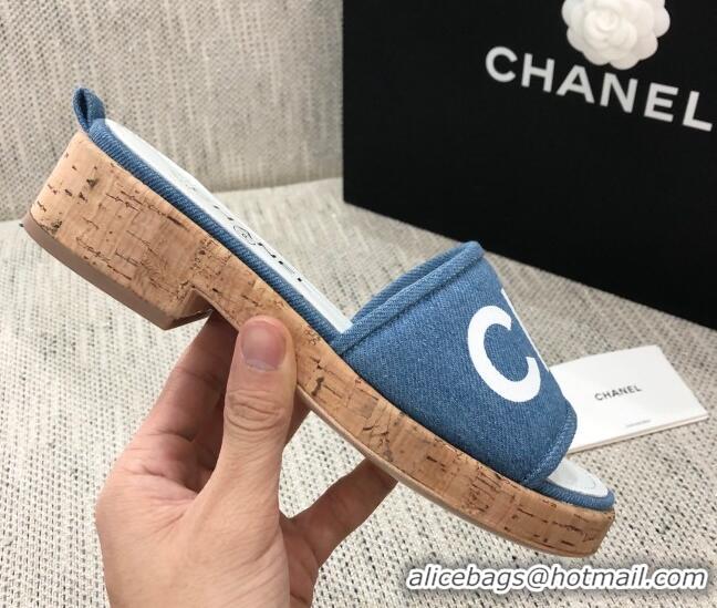 Low Price Chanel Denim Slide Sandals G34826 Blue 2021