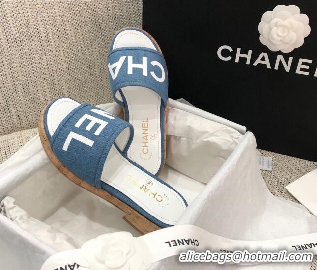 Low Price Chanel Denim Slide Sandals G34826 Blue 2021