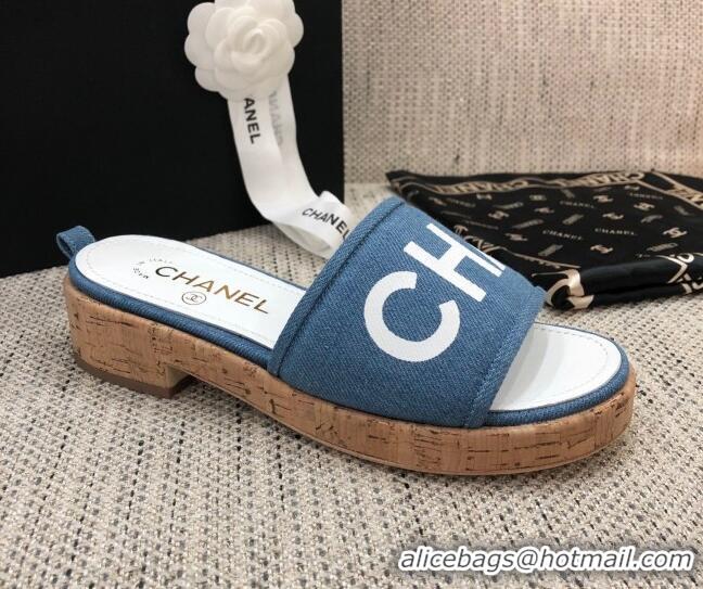 Low Price Chanel Denim Slide Sandals G34826 Blue 2021