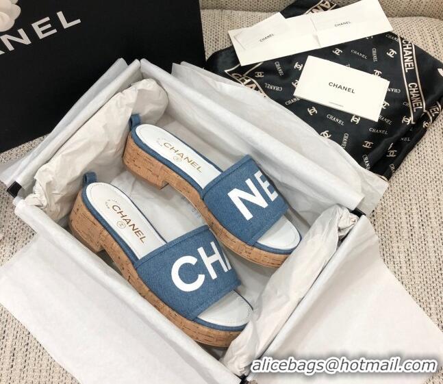 Low Price Chanel Denim Slide Sandals G34826 Blue 2021