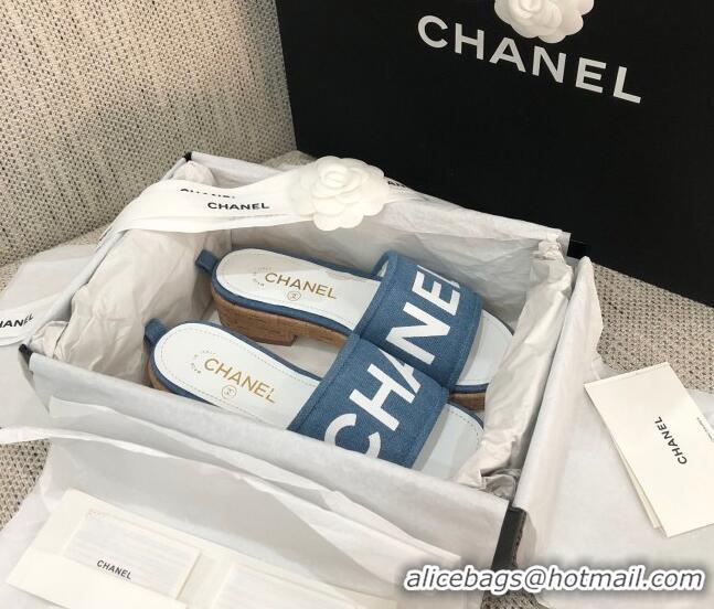 Low Price Chanel Denim Slide Sandals G34826 Blue 2021