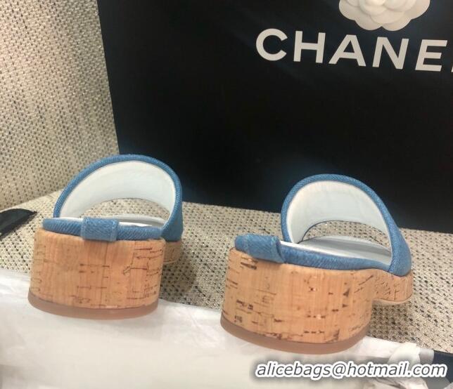 Low Price Chanel Denim Slide Sandals G34826 Blue 2021