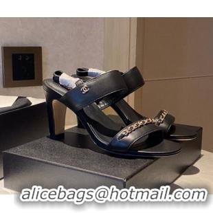 Unique Style Chanel Chain Leather Sandals 8cm 031001 Black 2021