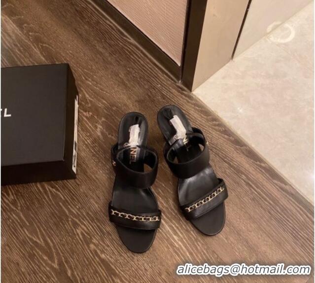 Unique Style Chanel Chain Leather Sandals 8cm 031001 Black 2021