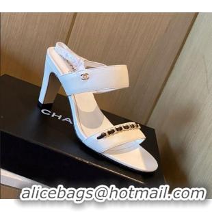 Most Popular Chanel Chain Leather Sandals 8cm 031001 White 2021