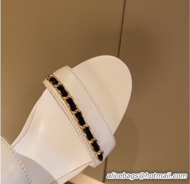 Most Popular Chanel Chain Leather Sandals 8cm 031001 White 2021