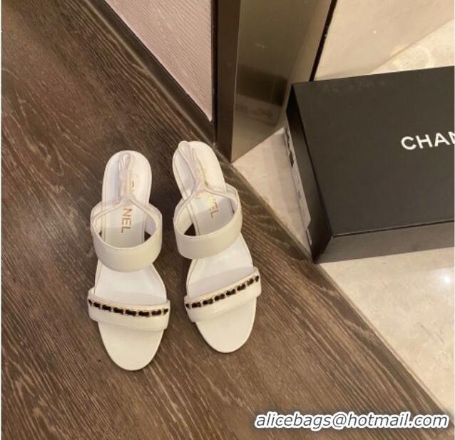 Most Popular Chanel Chain Leather Sandals 8cm 031001 White 2021