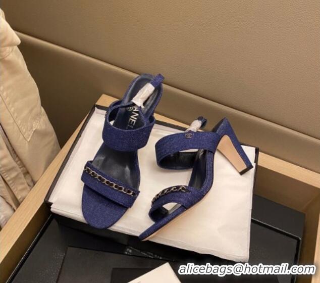 Luxury Chanel Chain Denim Sandals 8cm 031001 Blue 2021