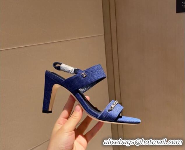 Luxury Chanel Chain Denim Sandals 8cm 031001 Blue 2021