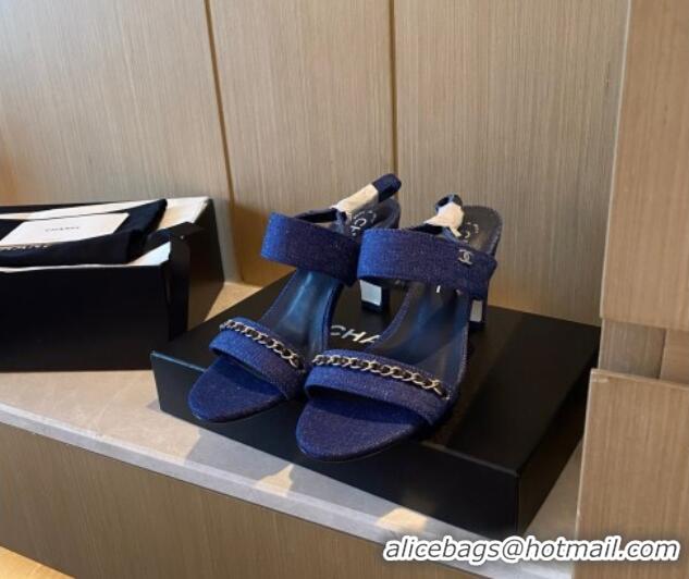 Luxury Chanel Chain Denim Sandals 8cm 031001 Blue 2021