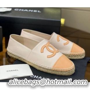 Good Looking Chanel CC Lambskin Espadrilles 031029 White/Apricot 2021