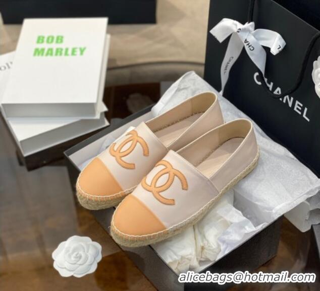 Good Looking Chanel CC Lambskin Espadrilles 031029 White/Apricot 2021