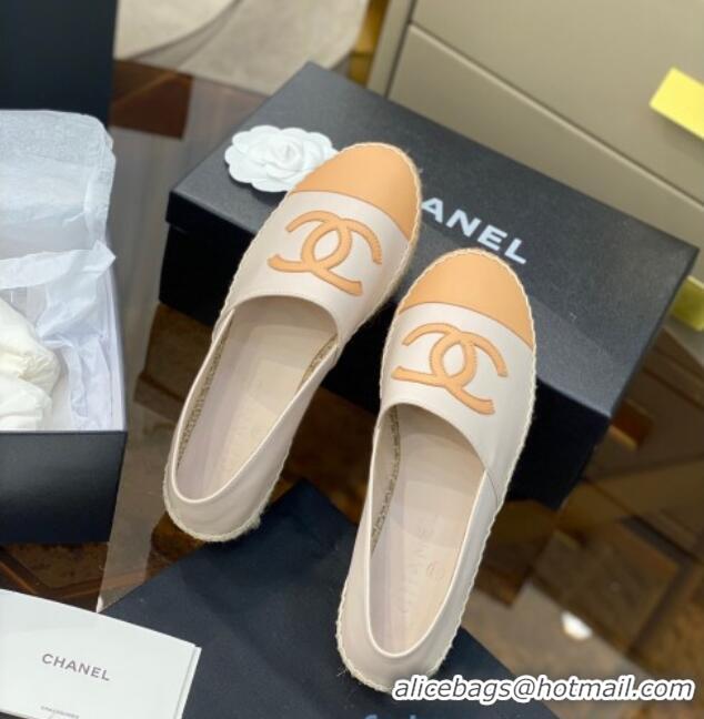 Good Looking Chanel CC Lambskin Espadrilles 031029 White/Apricot 2021