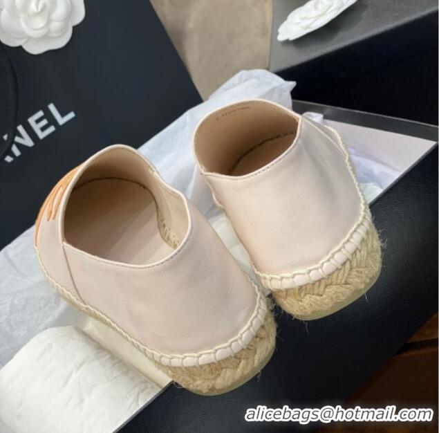 Good Looking Chanel CC Lambskin Espadrilles 031029 White/Apricot 2021