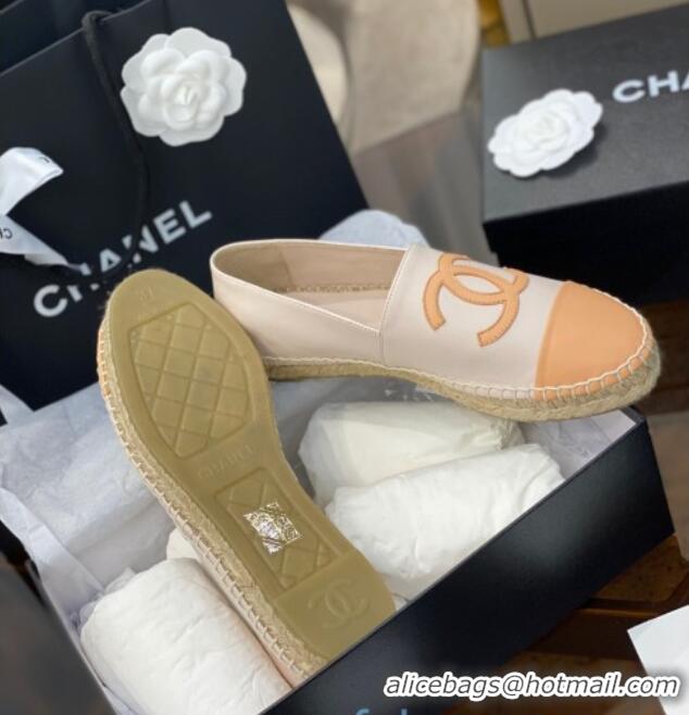 Good Looking Chanel CC Lambskin Espadrilles 031029 White/Apricot 2021