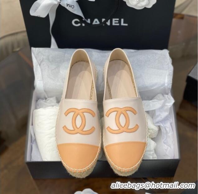 Good Looking Chanel CC Lambskin Espadrilles 031029 White/Apricot 2021