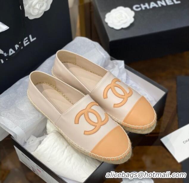 Good Looking Chanel CC Lambskin Espadrilles 031029 White/Apricot 2021