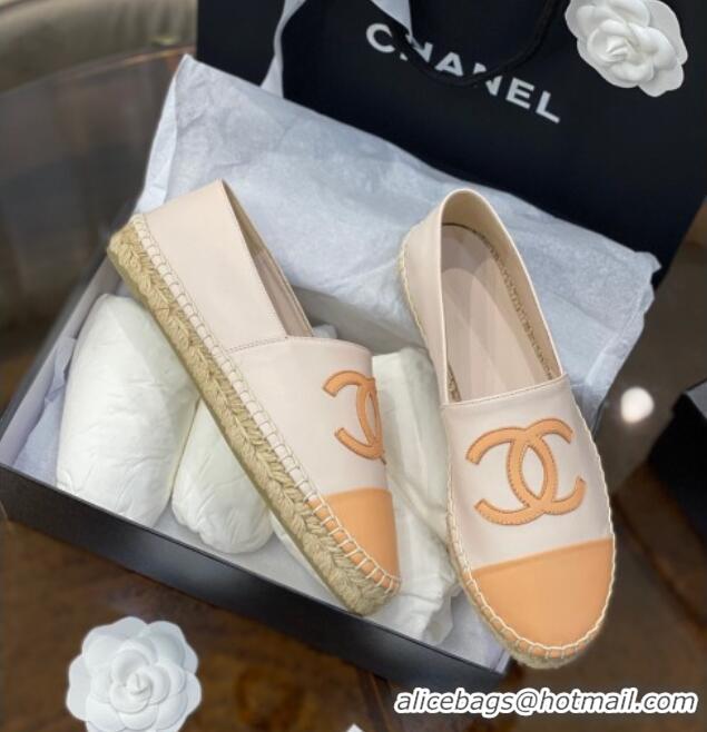 Good Looking Chanel CC Lambskin Espadrilles 031029 White/Apricot 2021