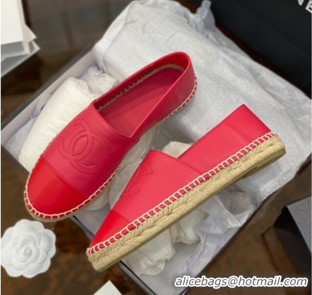 Top Quality Chanel CC Lambskin Espadrilles 031029 Pink/Red 2021