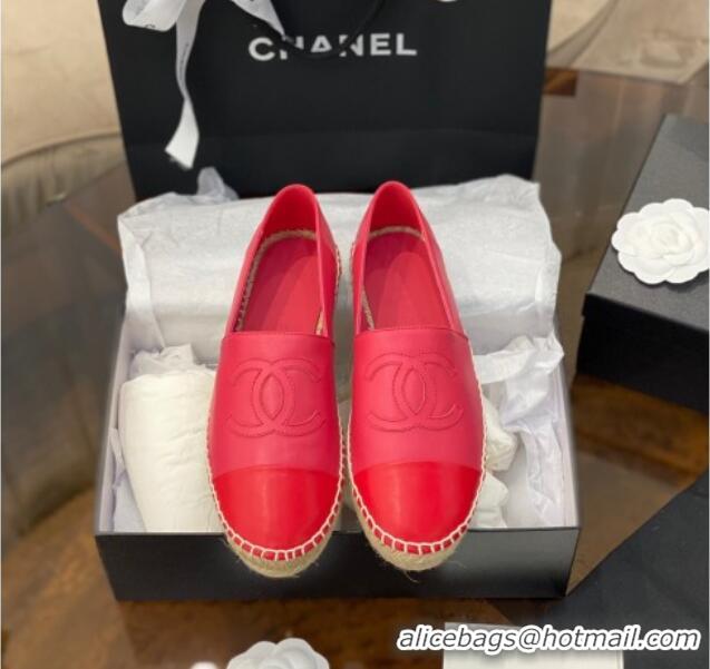 Top Quality Chanel CC Lambskin Espadrilles 031029 Pink/Red 2021