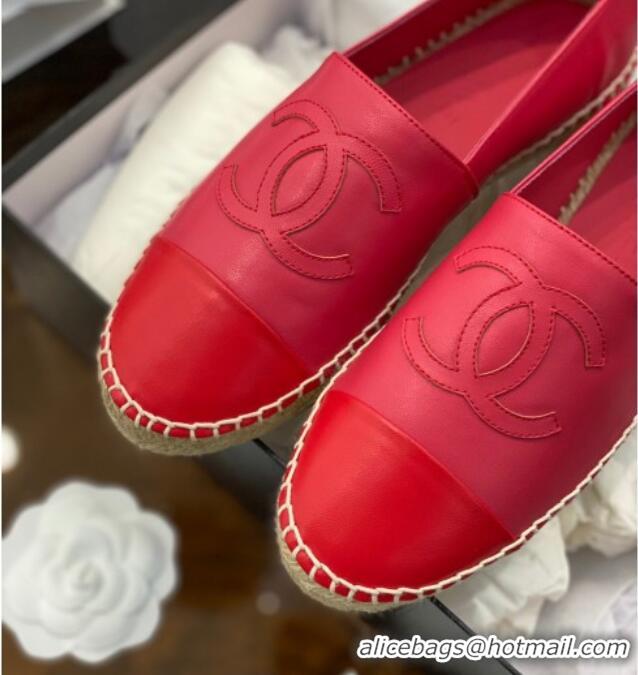 Top Quality Chanel CC Lambskin Espadrilles 031029 Pink/Red 2021