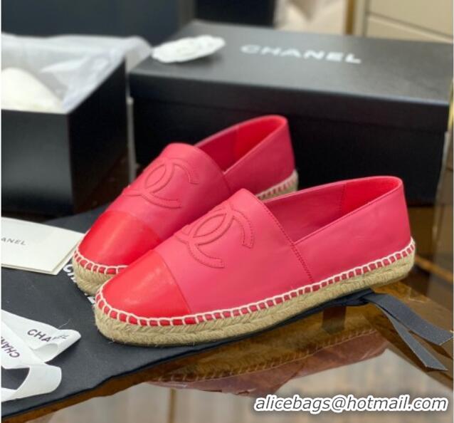 Top Quality Chanel CC Lambskin Espadrilles 031029 Pink/Red 2021