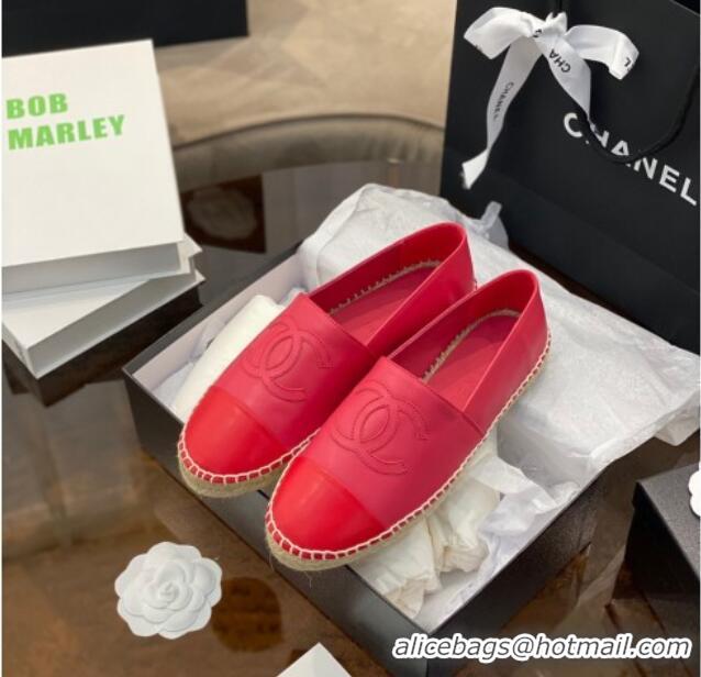 Top Quality Chanel CC Lambskin Espadrilles 031029 Pink/Red 2021