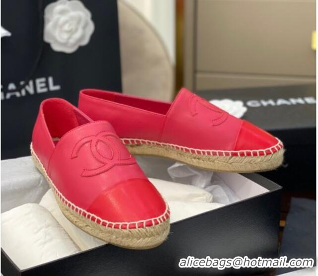 Top Quality Chanel CC Lambskin Espadrilles 031029 Pink/Red 2021