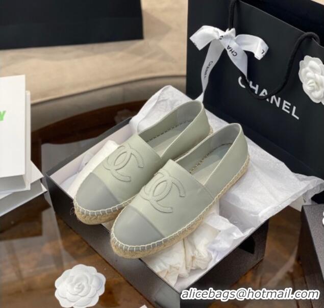 Popular Style Chanel CC Lambskin Espadrilles 031029 Light Gray 2021