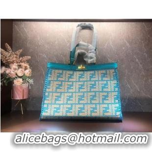 Good Product FENDI PEEKABOO X-TOTE FF raffia bag 8BH374A light blue