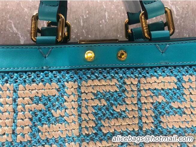 Good Product FENDI PEEKABOO X-TOTE FF raffia bag 8BH374A light blue