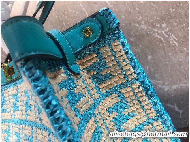 Good Product FENDI PEEKABOO X-TOTE FF raffia bag 8BH374A light blue