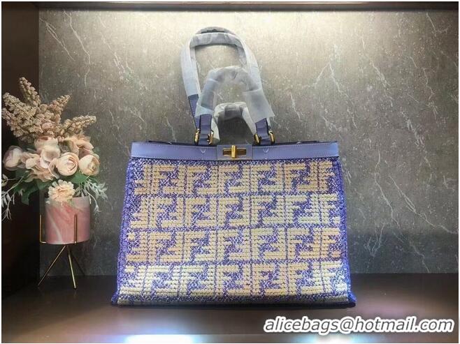 Shop Cheap FENDI PEEKABOO X-TOTE FF raffia bag 8BH374A Lavender