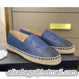 Super Quality Chanel CC Lambskin Espadrilles 031029 Navy Blue 2021