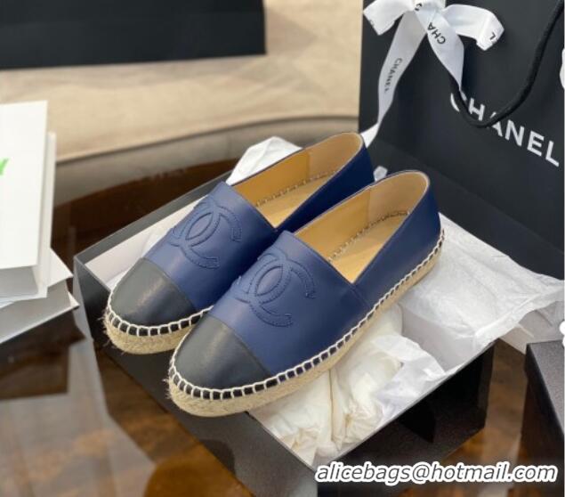 Super Quality Chanel CC Lambskin Espadrilles 031029 Navy Blue 2021