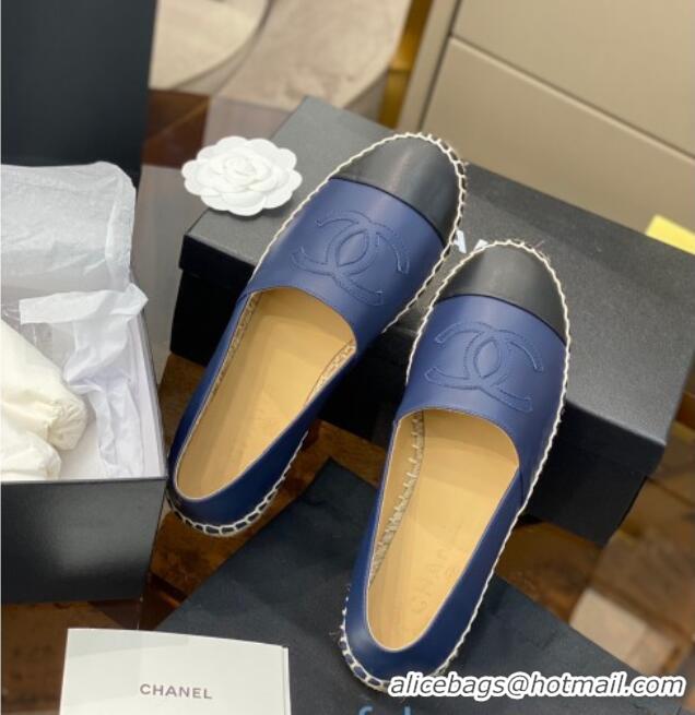 Super Quality Chanel CC Lambskin Espadrilles 031029 Navy Blue 2021