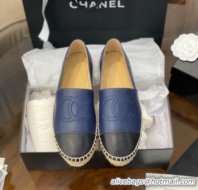 Super Quality Chanel CC Lambskin Espadrilles 031029 Navy Blue 2021