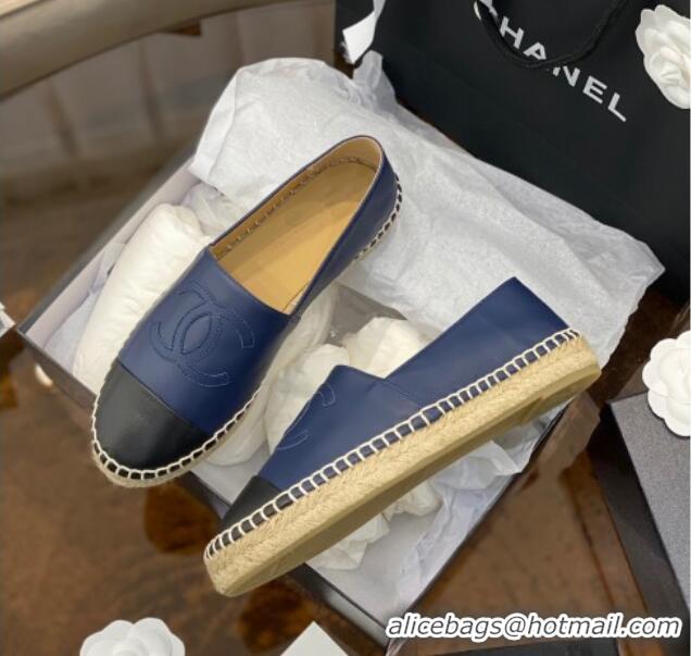 Super Quality Chanel CC Lambskin Espadrilles 031029 Navy Blue 2021