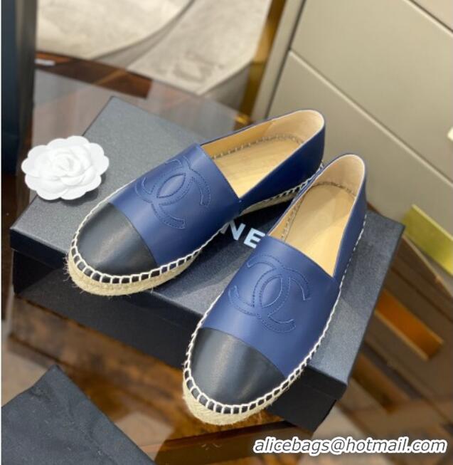 Super Quality Chanel CC Lambskin Espadrilles 031029 Navy Blue 2021