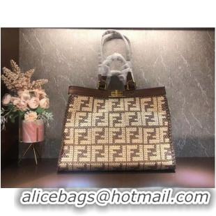 Low Price FENDI PEEKABOO X-TOTE FF raffia bag 8BH374A brown