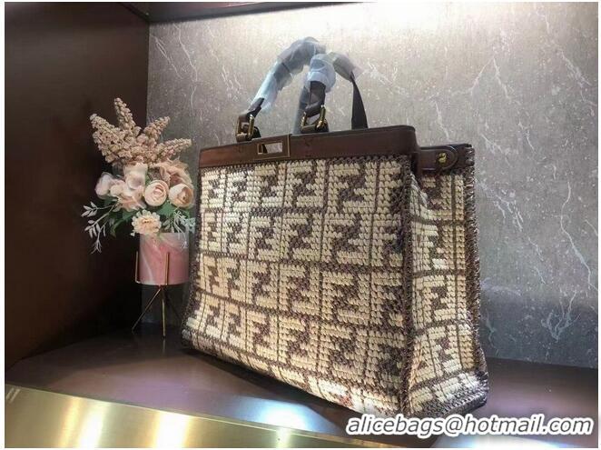 Low Price FENDI PEEKABOO X-TOTE FF raffia bag 8BH374A brown