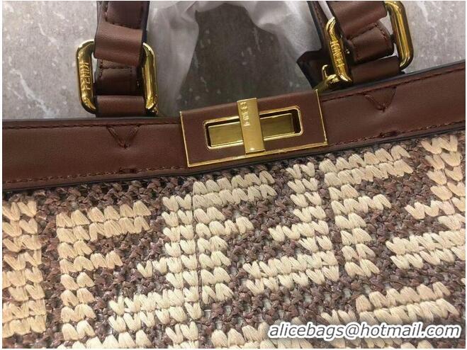 Low Price FENDI PEEKABOO X-TOTE FF raffia bag 8BH374A brown