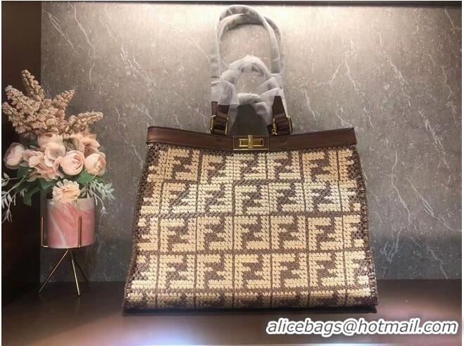 Low Price FENDI PEEKABOO X-TOTE FF raffia bag 8BH374A brown