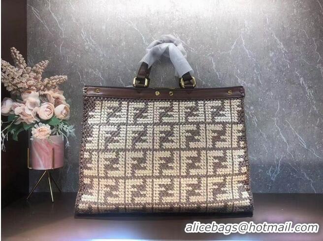 Low Price FENDI PEEKABOO X-TOTE FF raffia bag 8BH374A brown